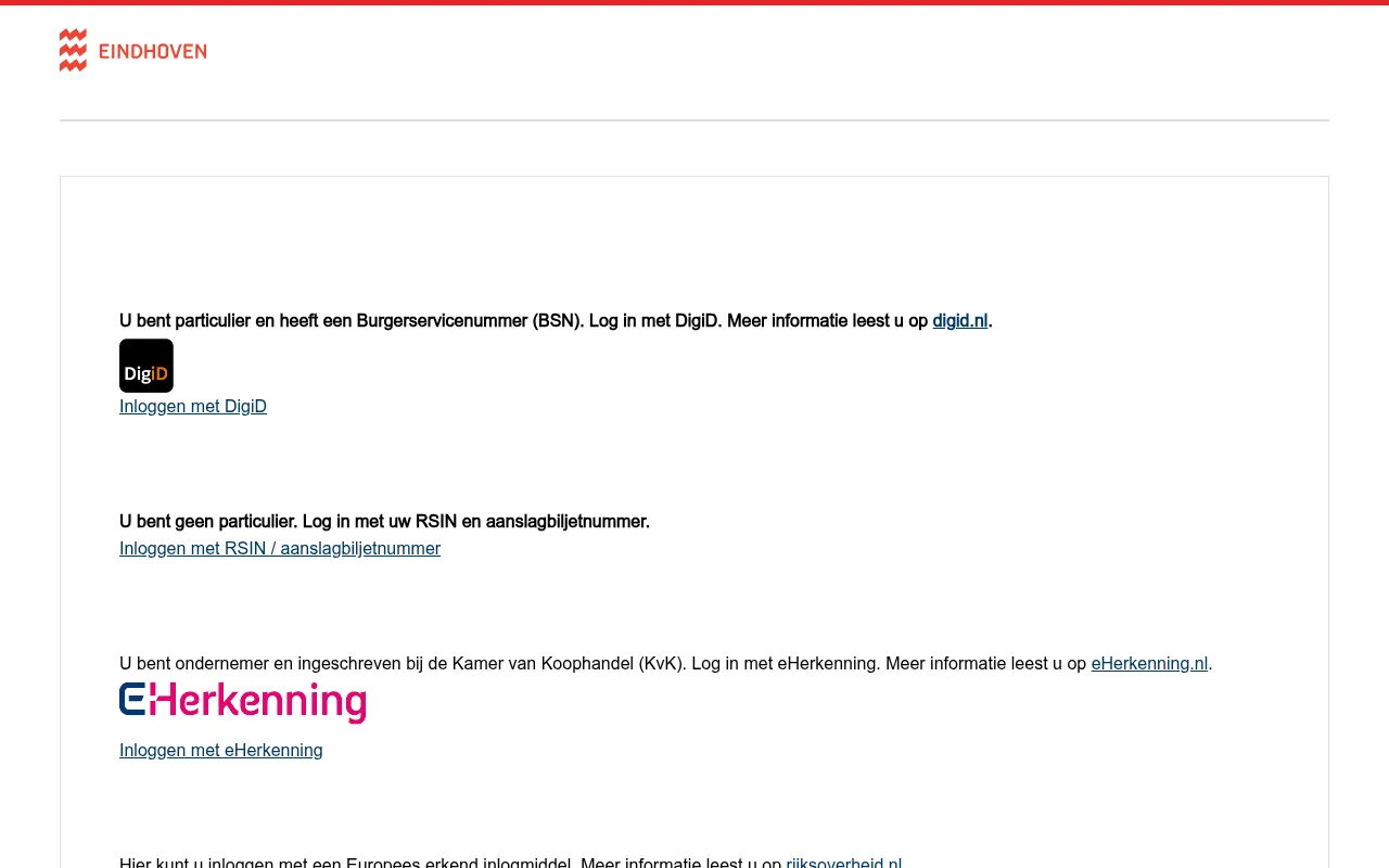 Screenshot of belastingbalie.eindhoven.nl