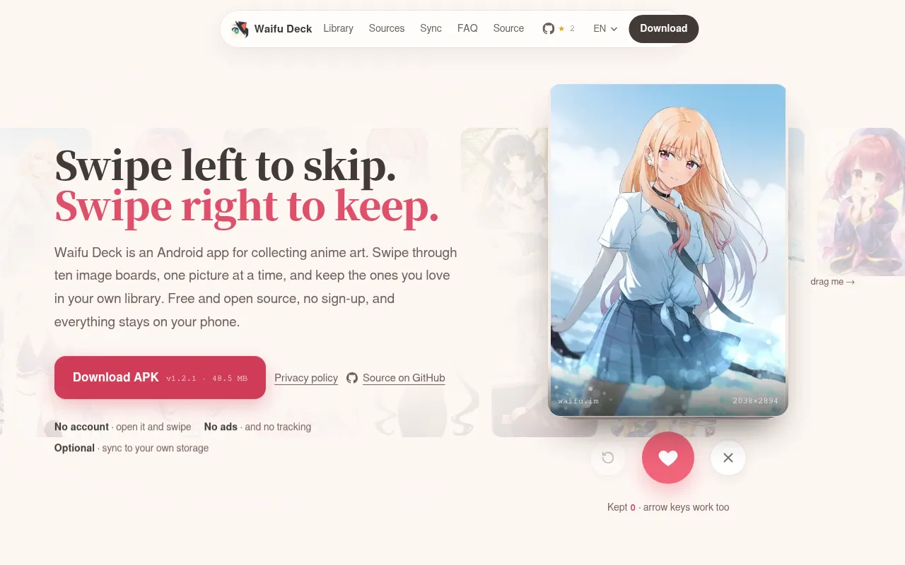 Screenshot of waifudeck.app