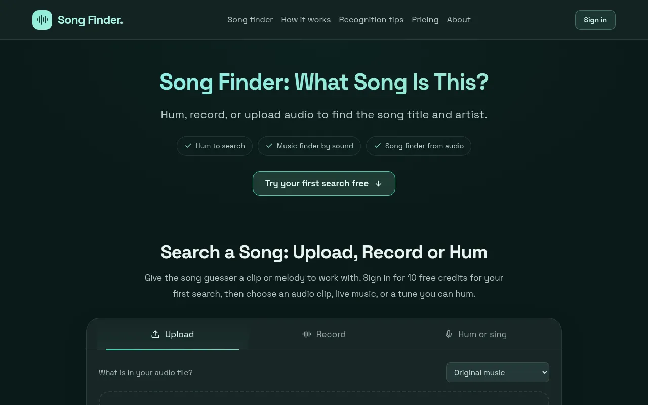 Screenshot of songfinder.art