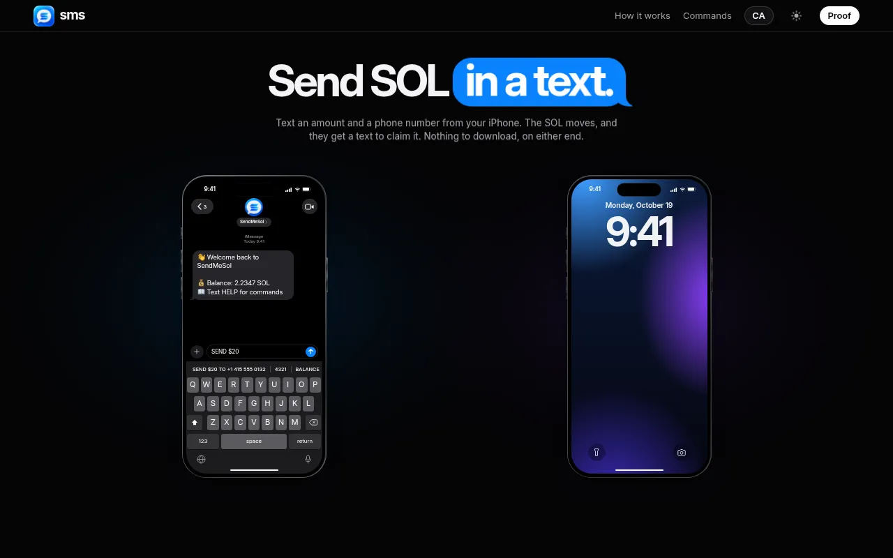 Screenshot of sendmesol.xyz