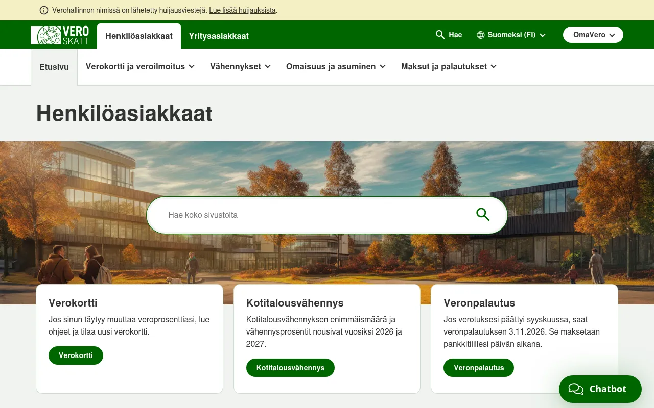 Screenshot of vero.fi
