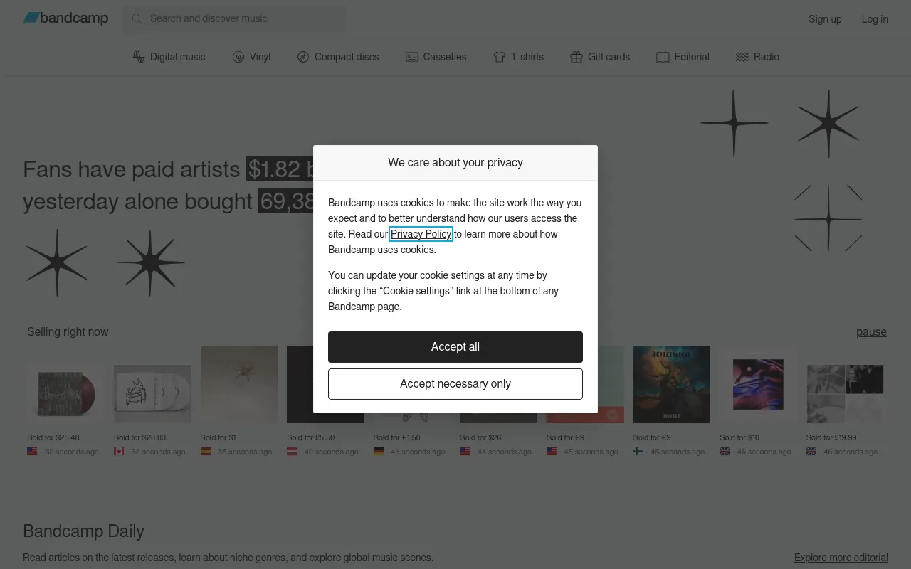 Screenshot of bandcamp.com
