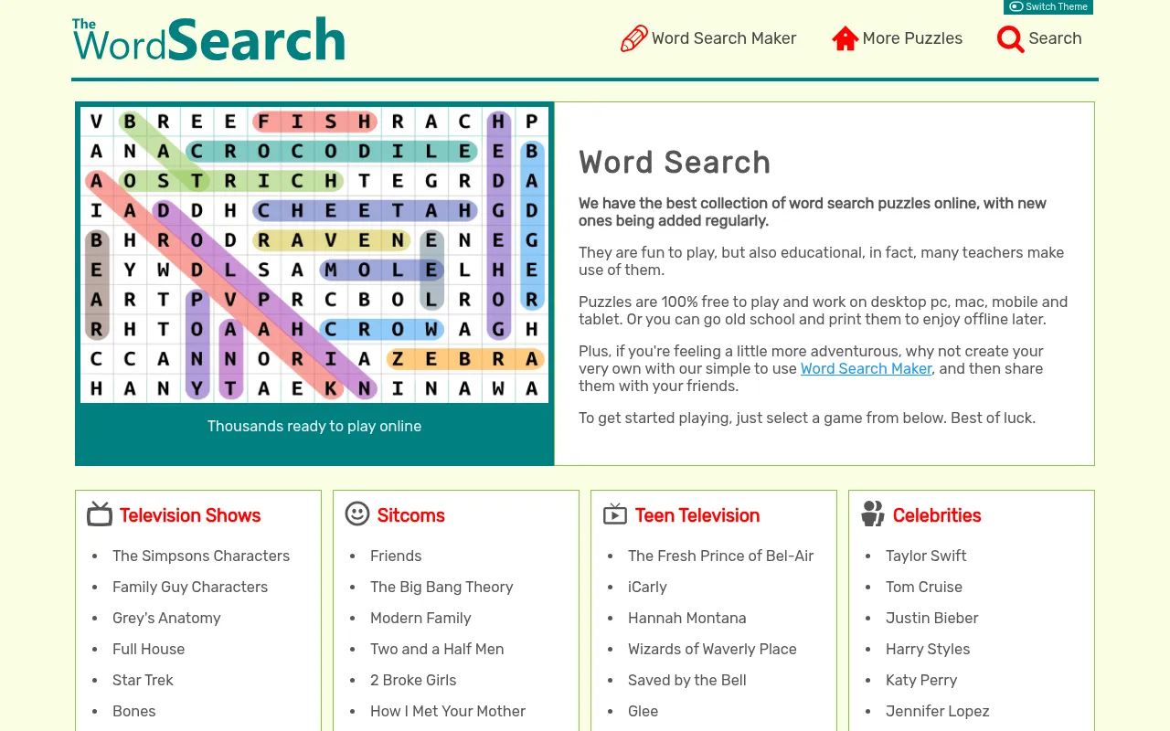 Screenshot of thewordsearch.com