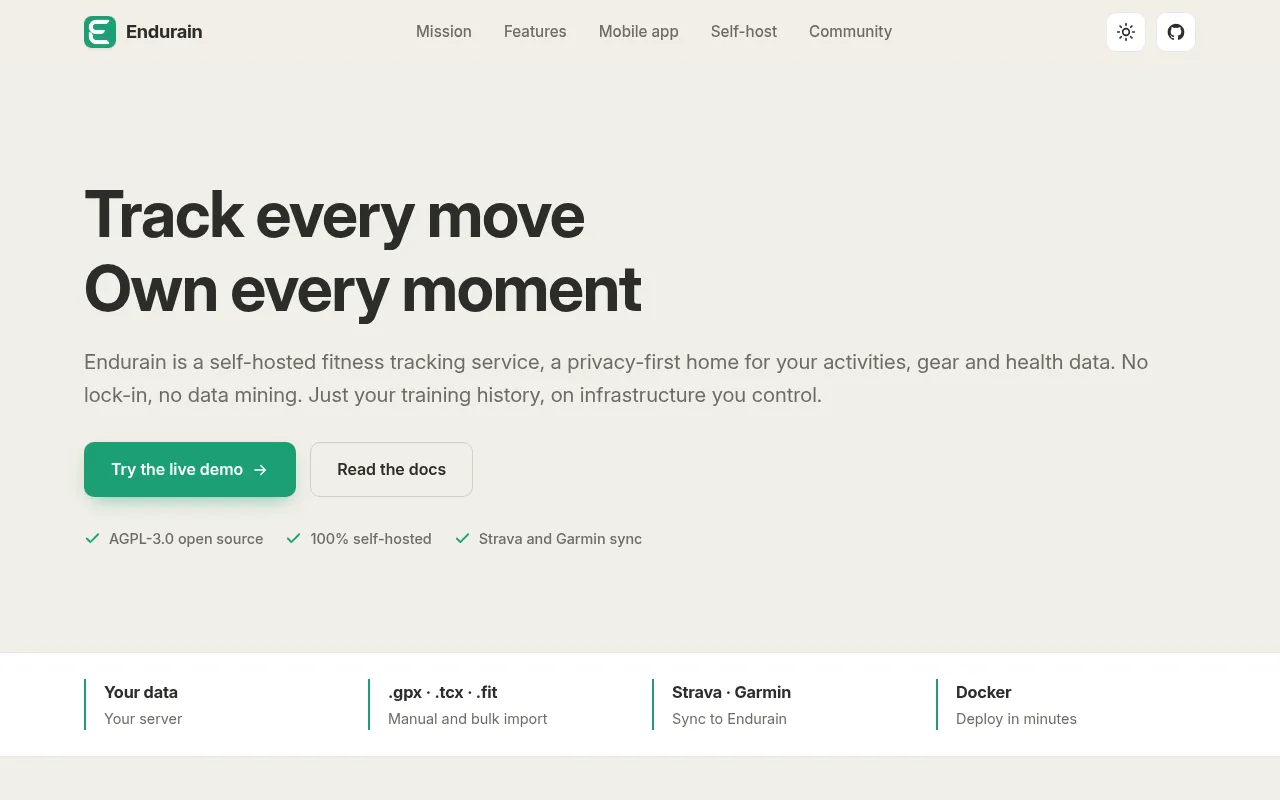 Screenshot of endurain.com