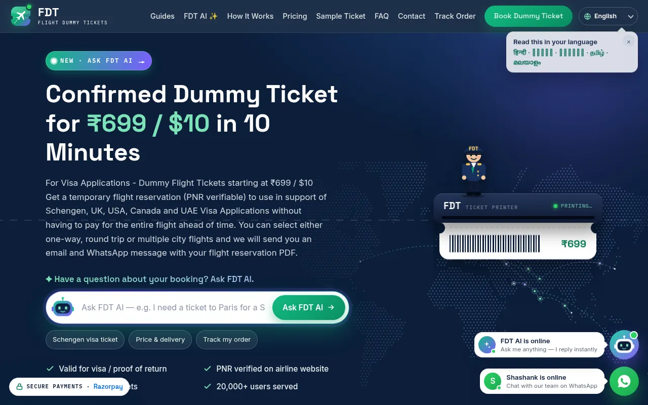 Screenshot of flightdummytickets.com