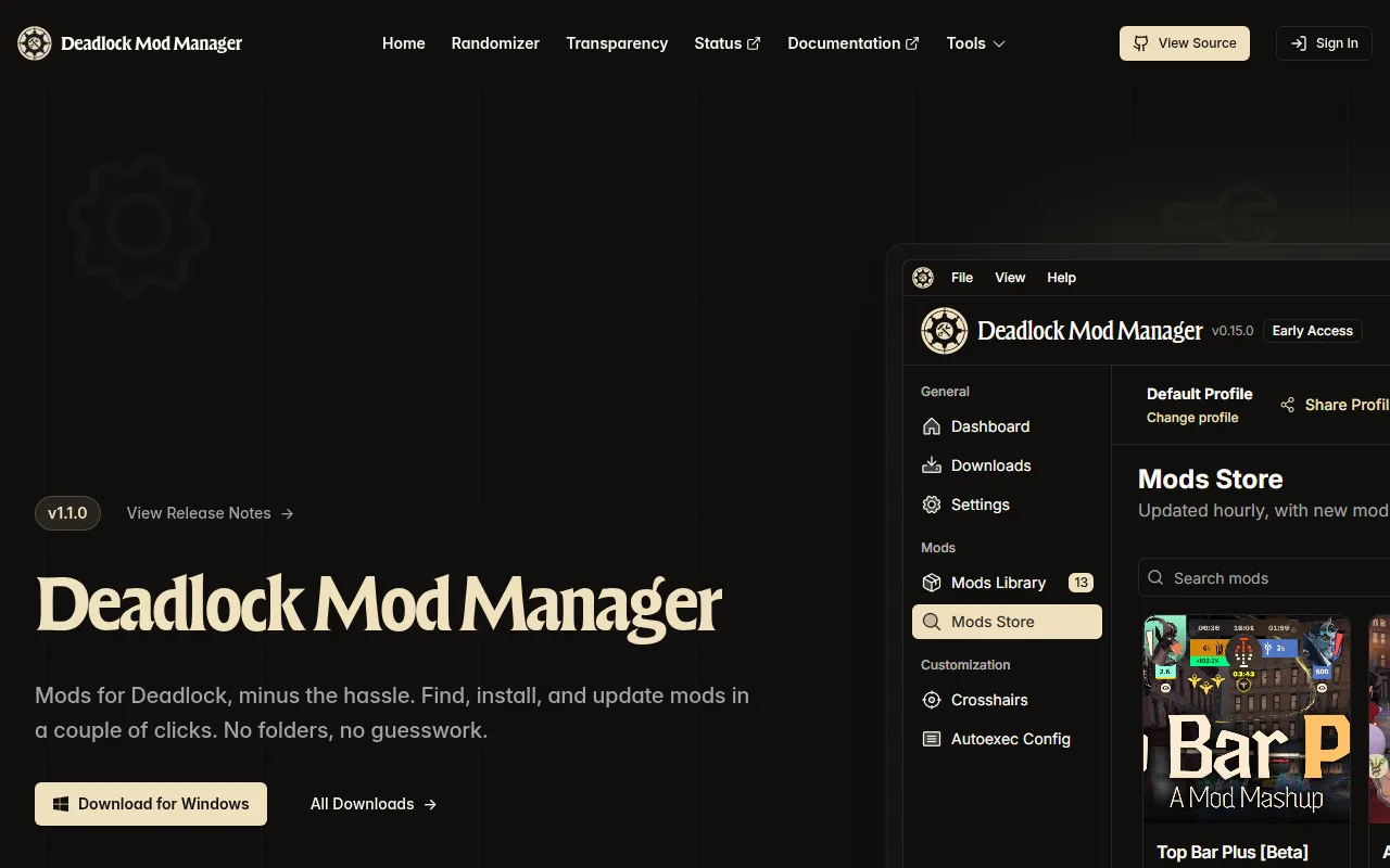 Screenshot of deadlockmods.app