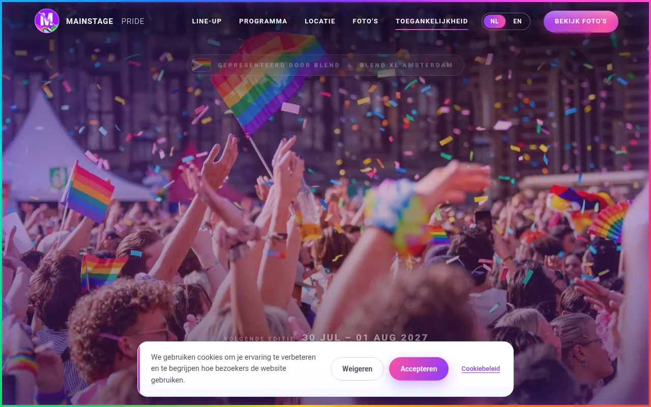 Screenshot of mainstageprideamsterdam.nl