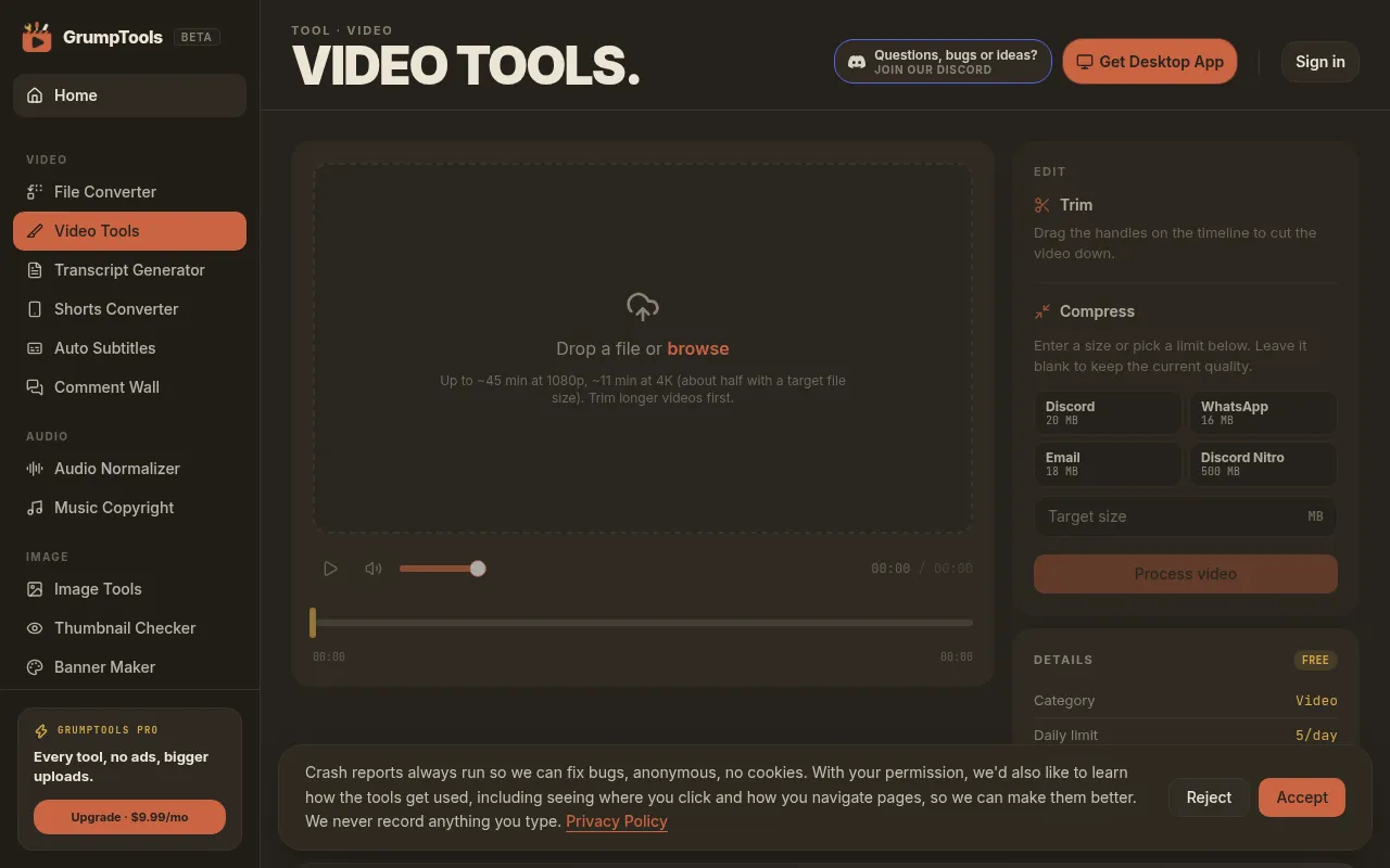 Screenshot of grumptools.com