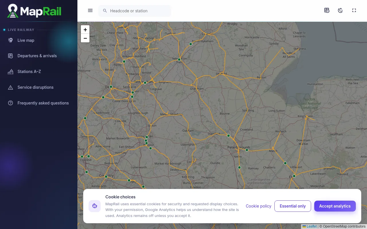 Screenshot of maprail.co.uk