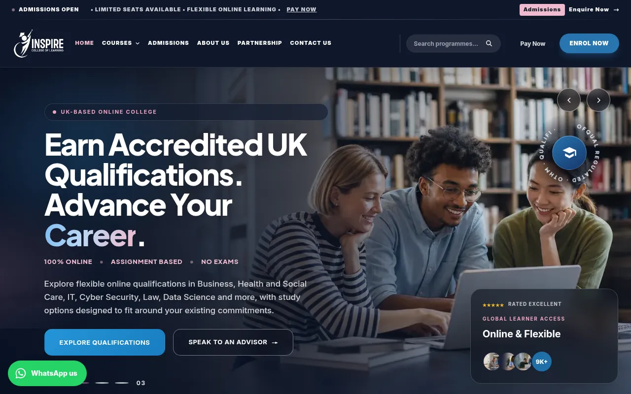 Screenshot of inspirecollegeoflearning.com