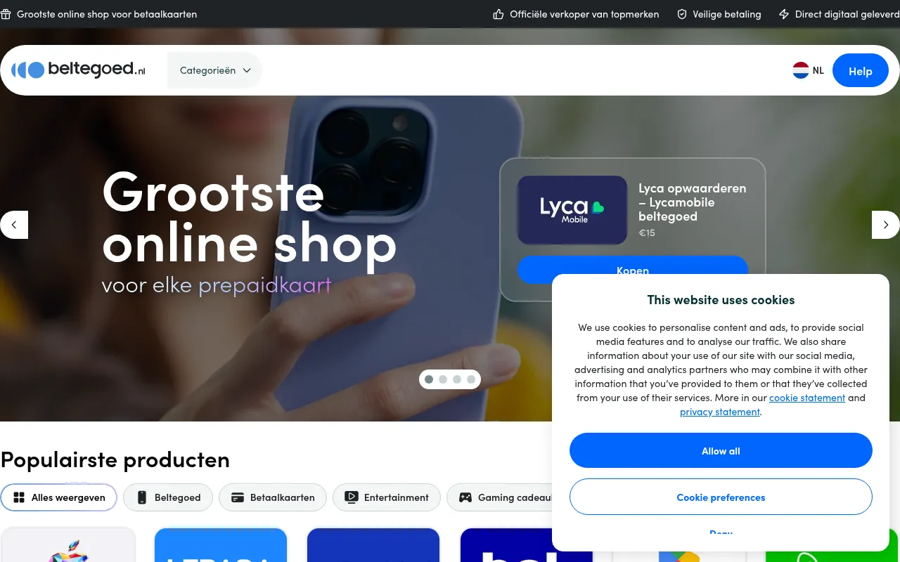 Screenshot of beltegoed.nl