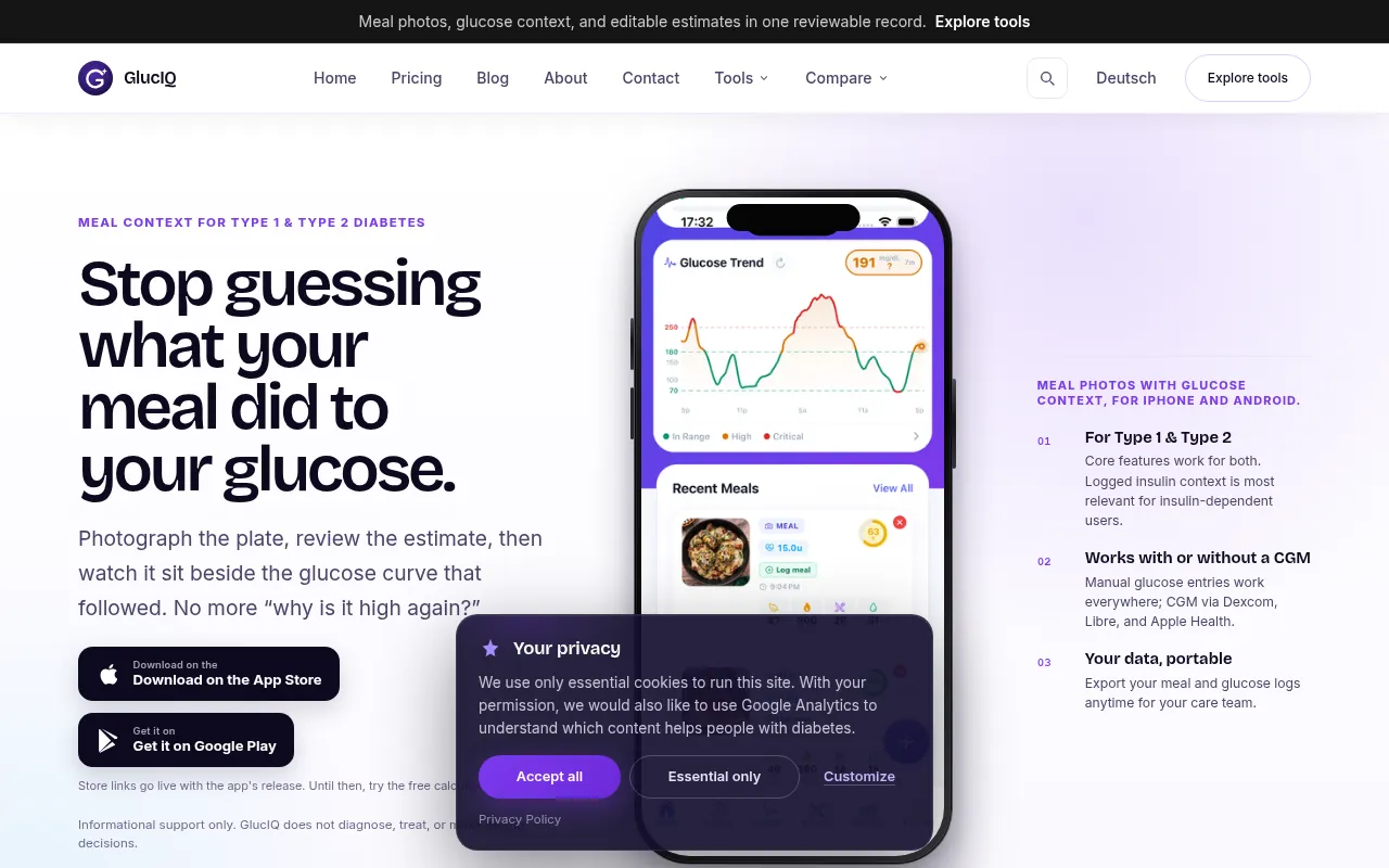 Screenshot of gluciq.com