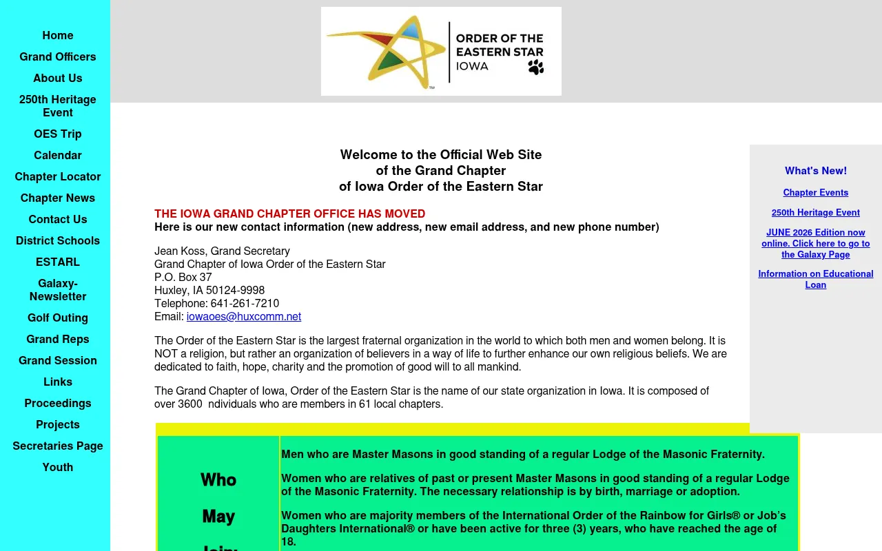 Screenshot of iowaeasternstar.org