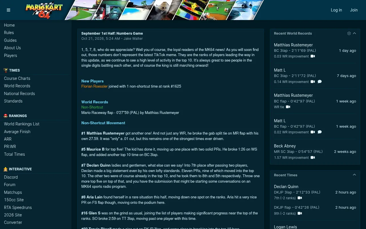 Screenshot of mariokart64.com