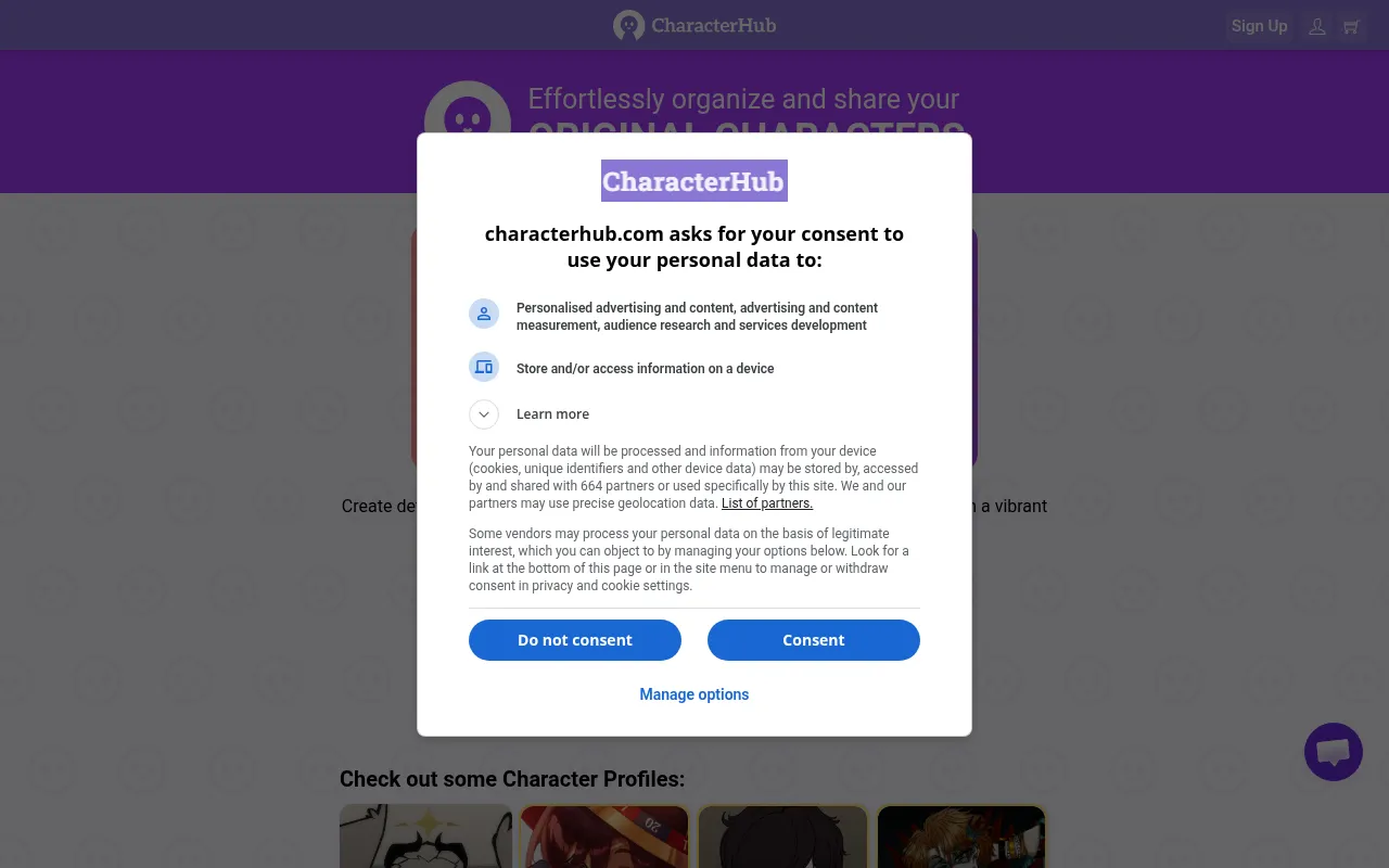 Screenshot of characterhub.com