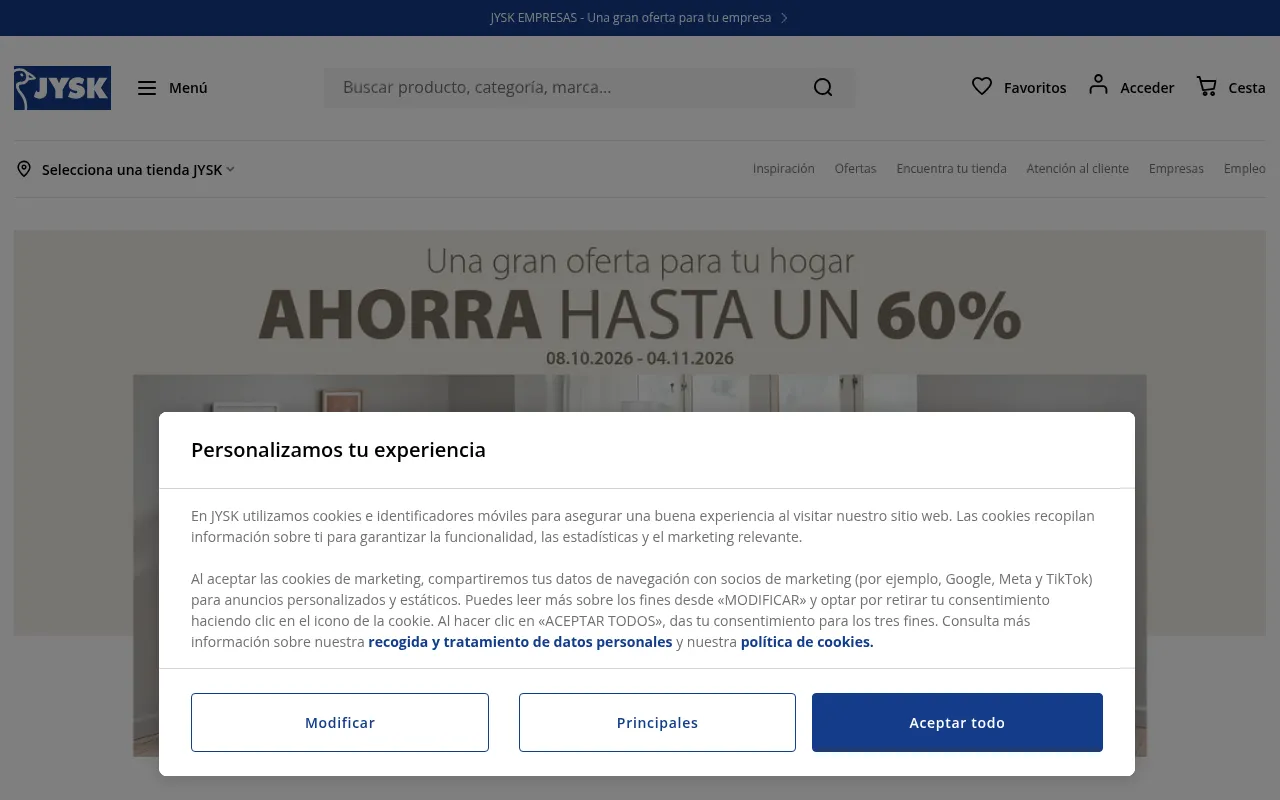 Screenshot of jysk.es