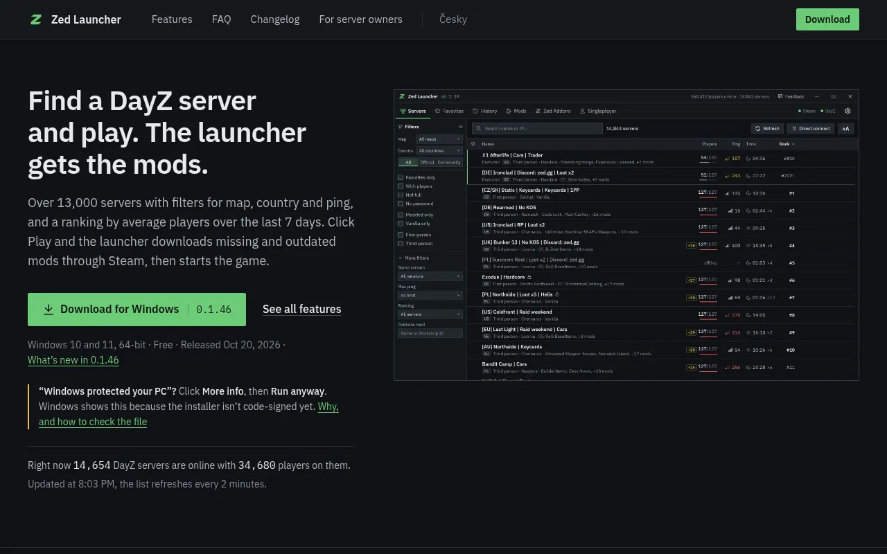 Screenshot of zedlauncher.com