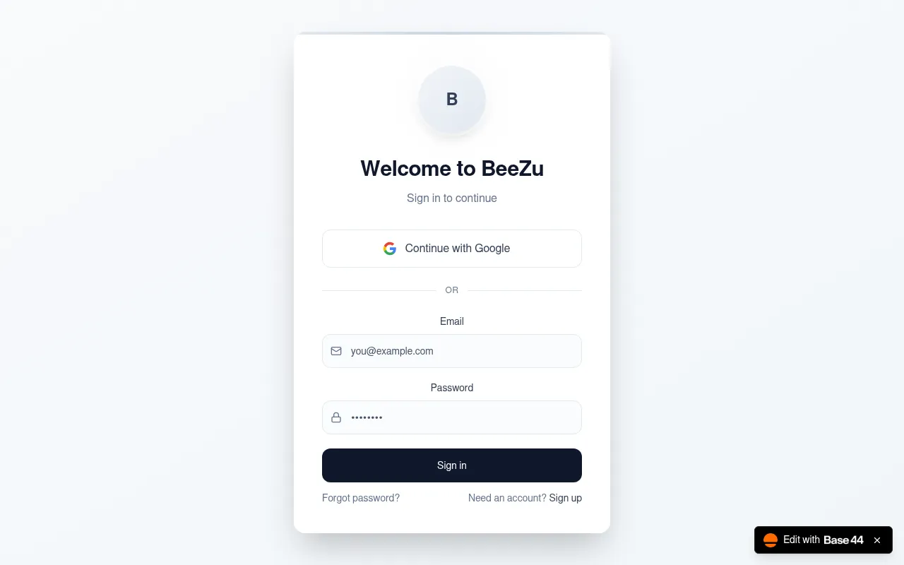 Screenshot of beezu.base44.app