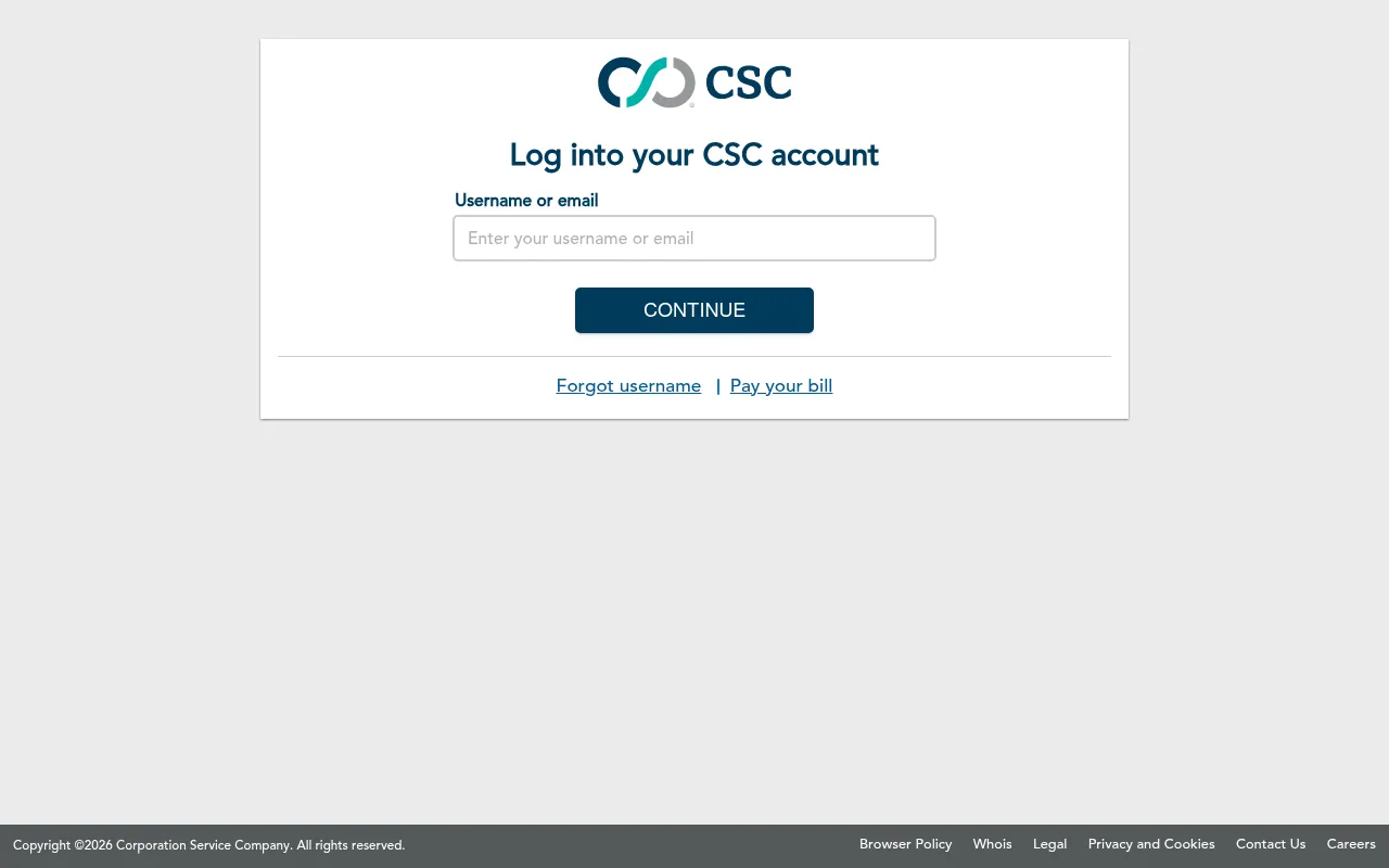 Screenshot of weblogin.cscglobal.com