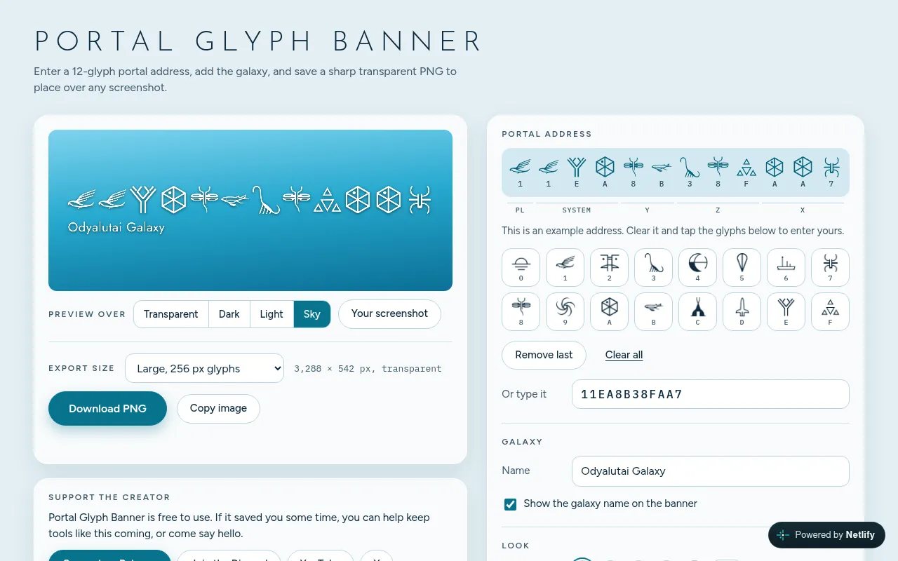 Screenshot of portalglyphbanner.netlify.app