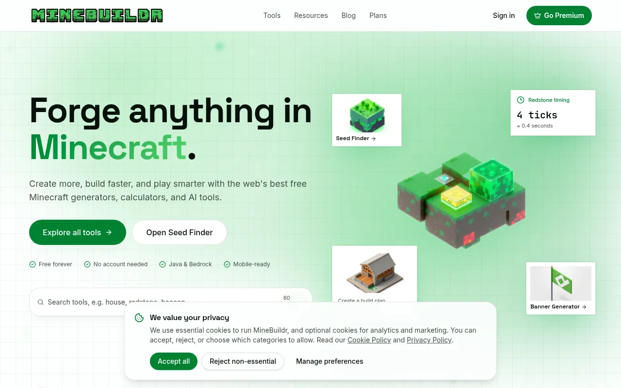 Screenshot of minebuildr.com