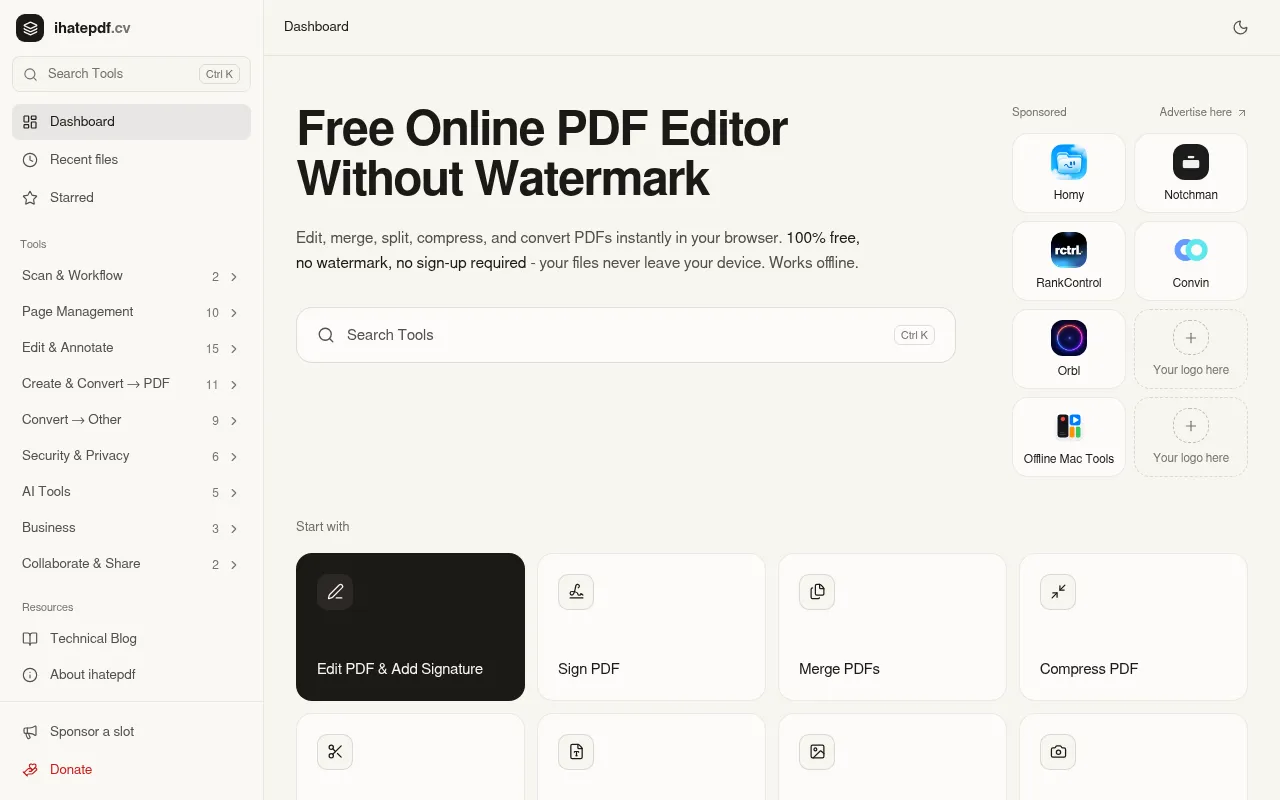 Screenshot of ihatepdf.cv