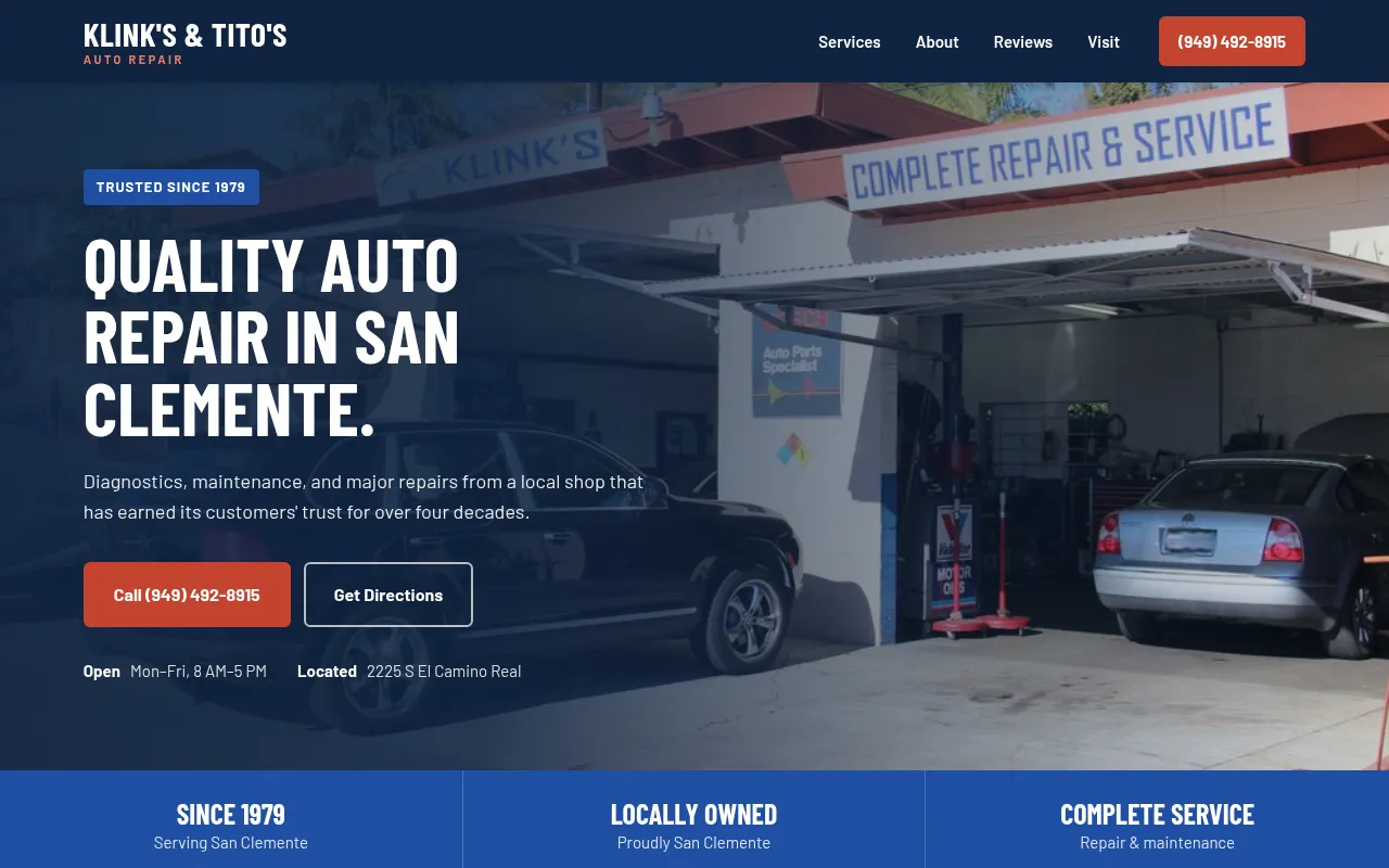 Screenshot of klinks-auto-repair.barlowt182.workers.dev