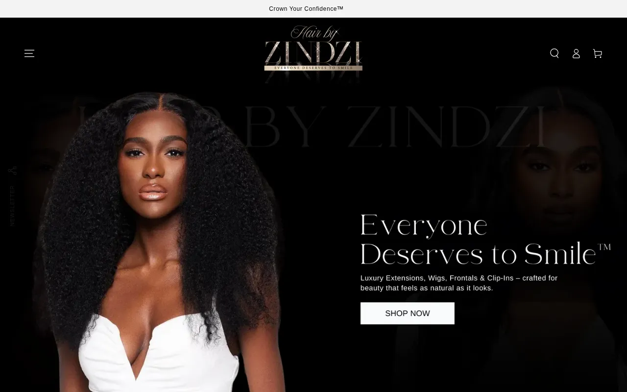 Screenshot of hairbyzindzi.com