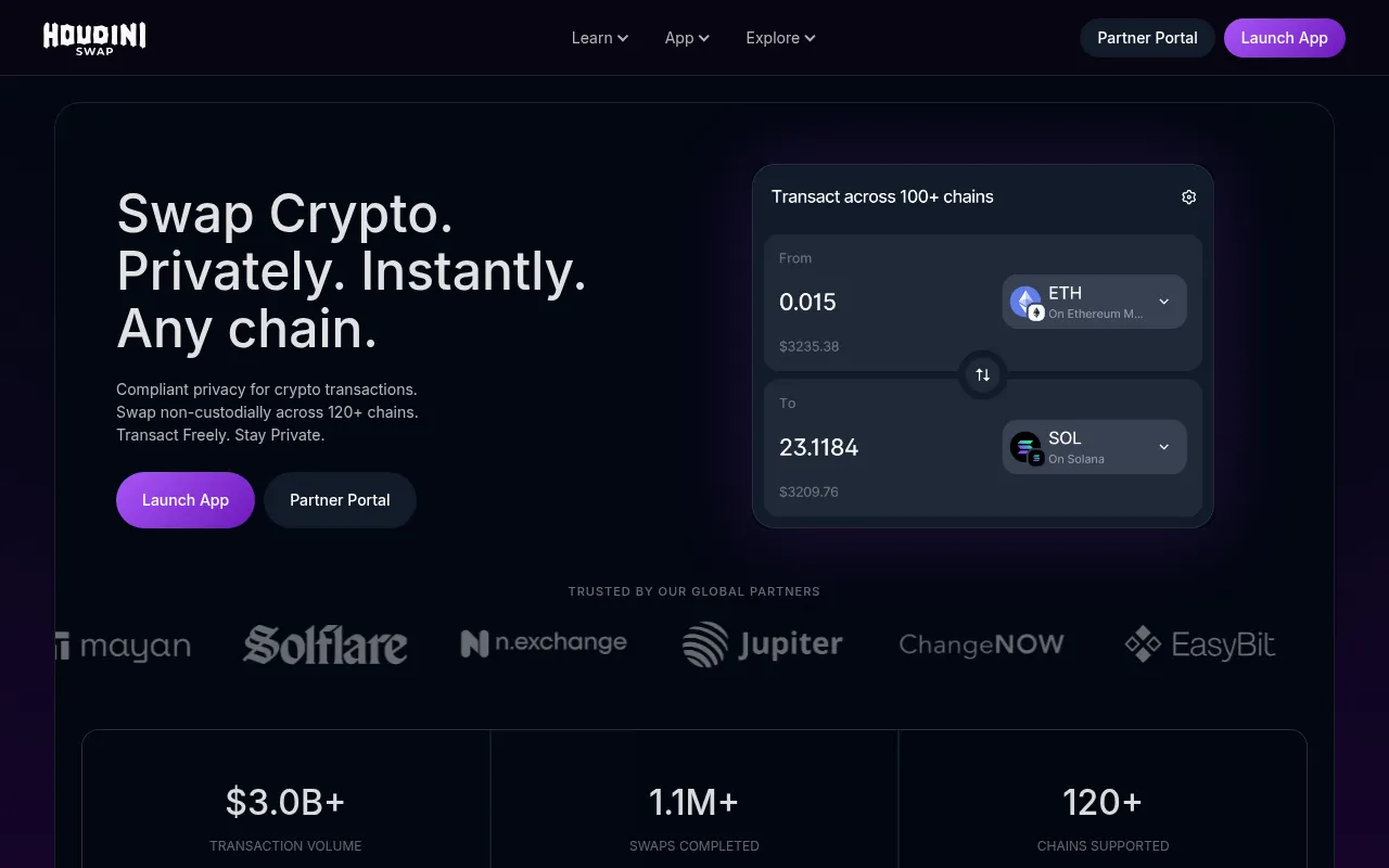 Screenshot of houdiniswap.com