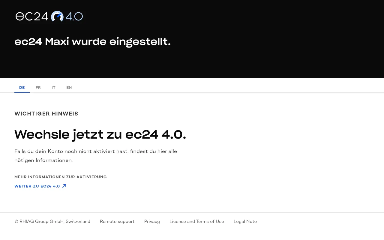 Screenshot of maxi.ec24.ch