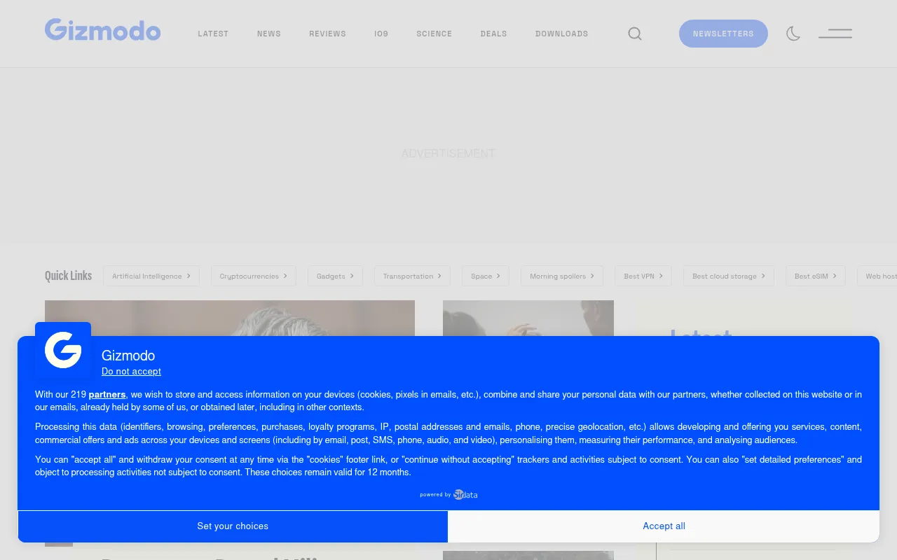 Screenshot of gizmodo.com