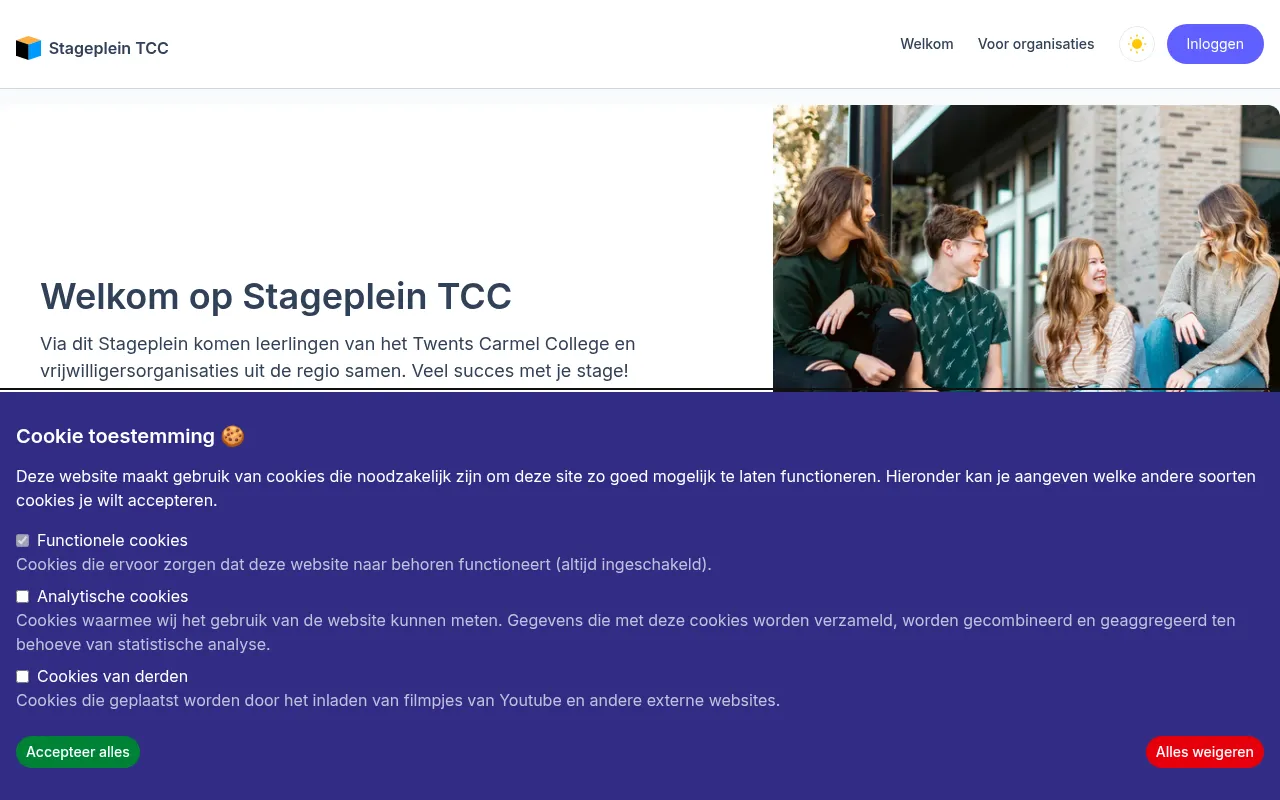 Screenshot of tcc.stageplein.nl