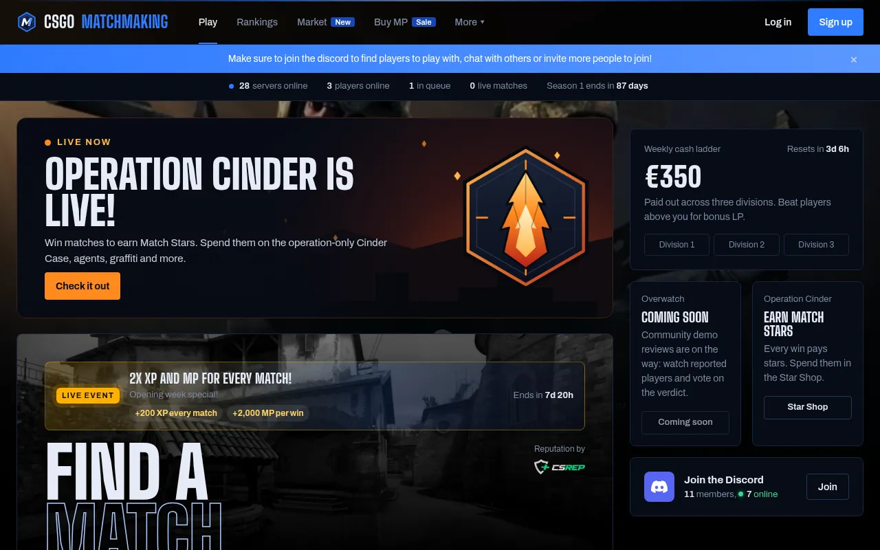Screenshot of csgomatchmaking.com