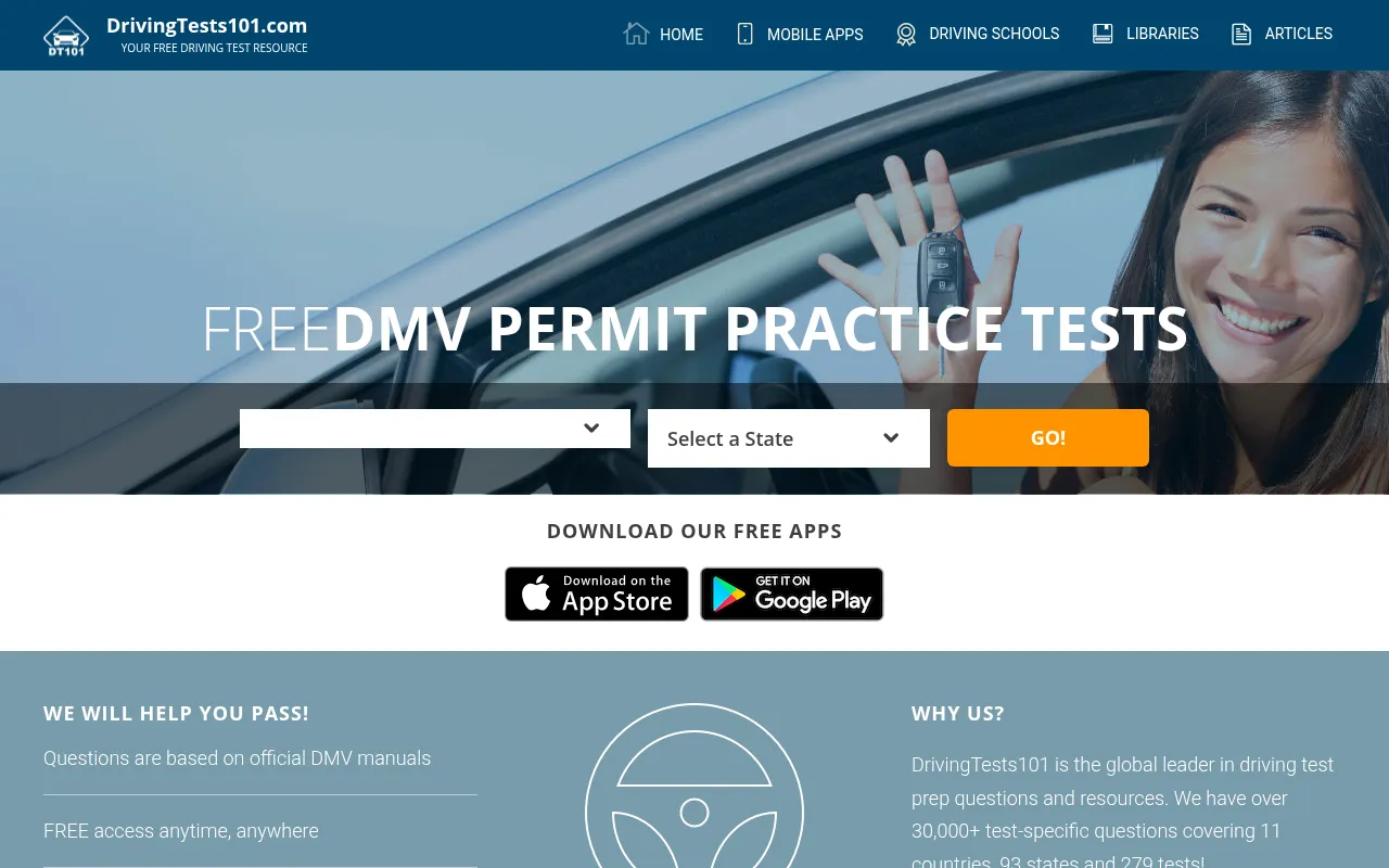Screenshot of drivingtests101.com