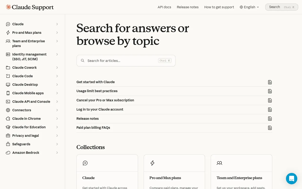 Screenshot of support.claude.com