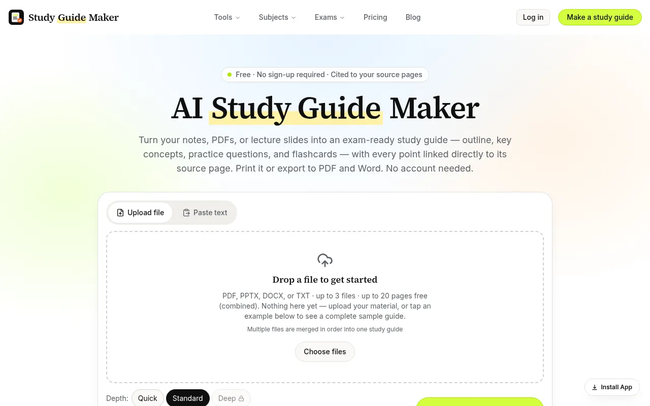 Screenshot of studyguidemaker.net