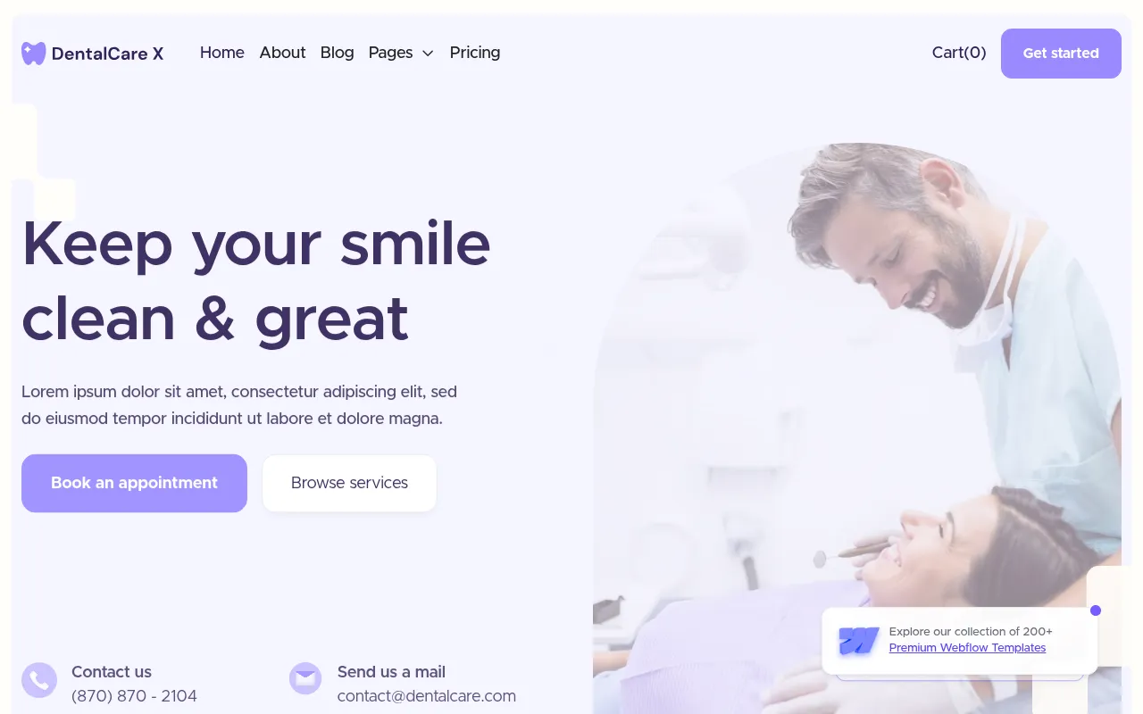 Screenshot of dentalcaretemplate.webflow.io