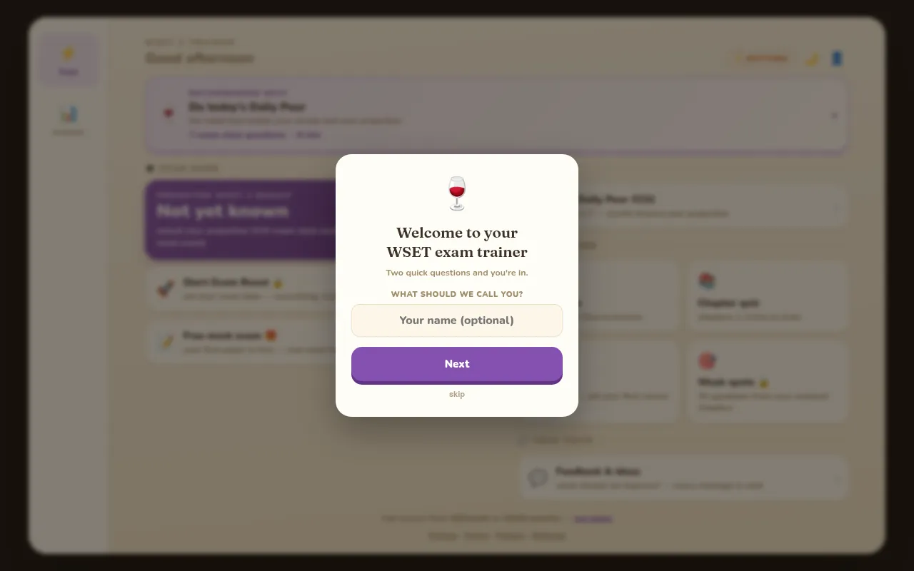 Screenshot of app.wineexamtrainer.com