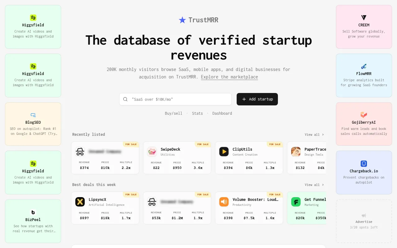 Screenshot of trustmrr.com
