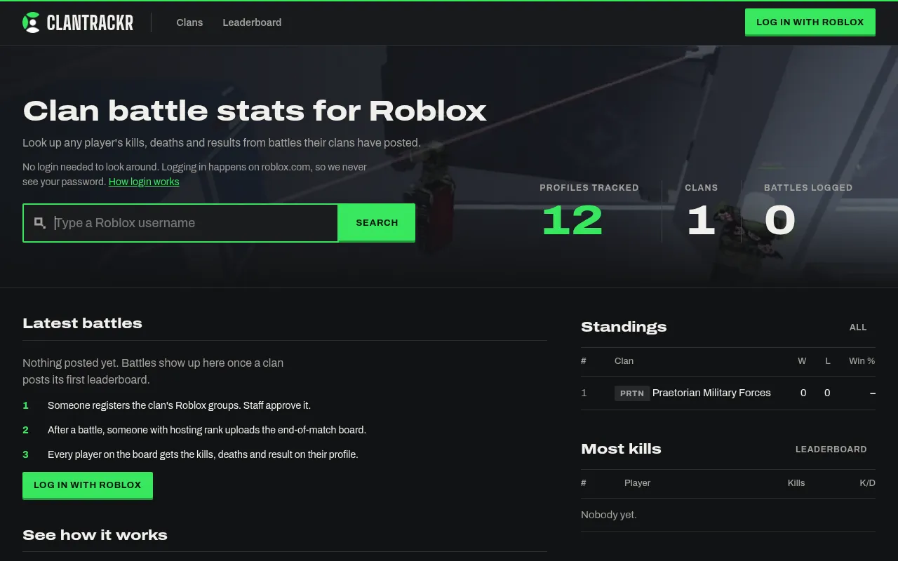 Screenshot of clantrackr.com