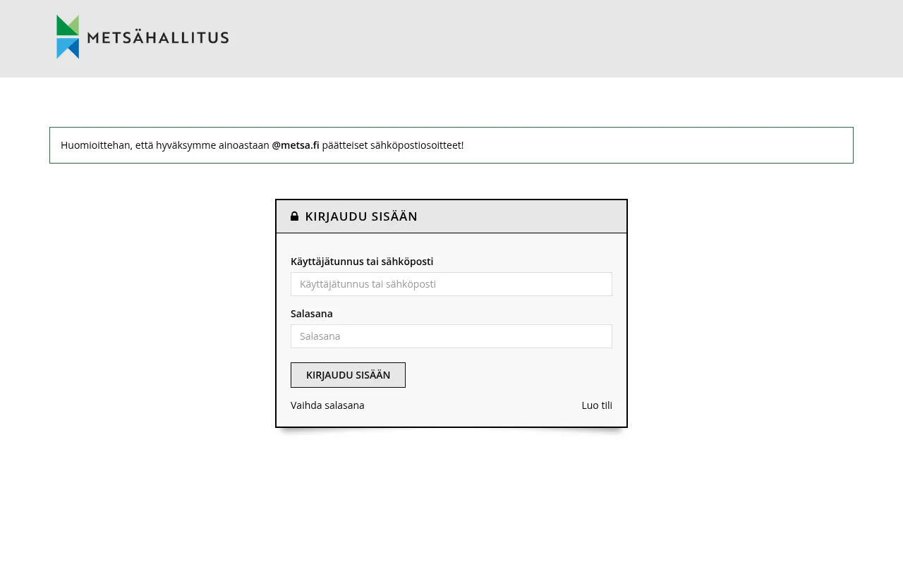 Screenshot of metsahallitus.omapumu.com