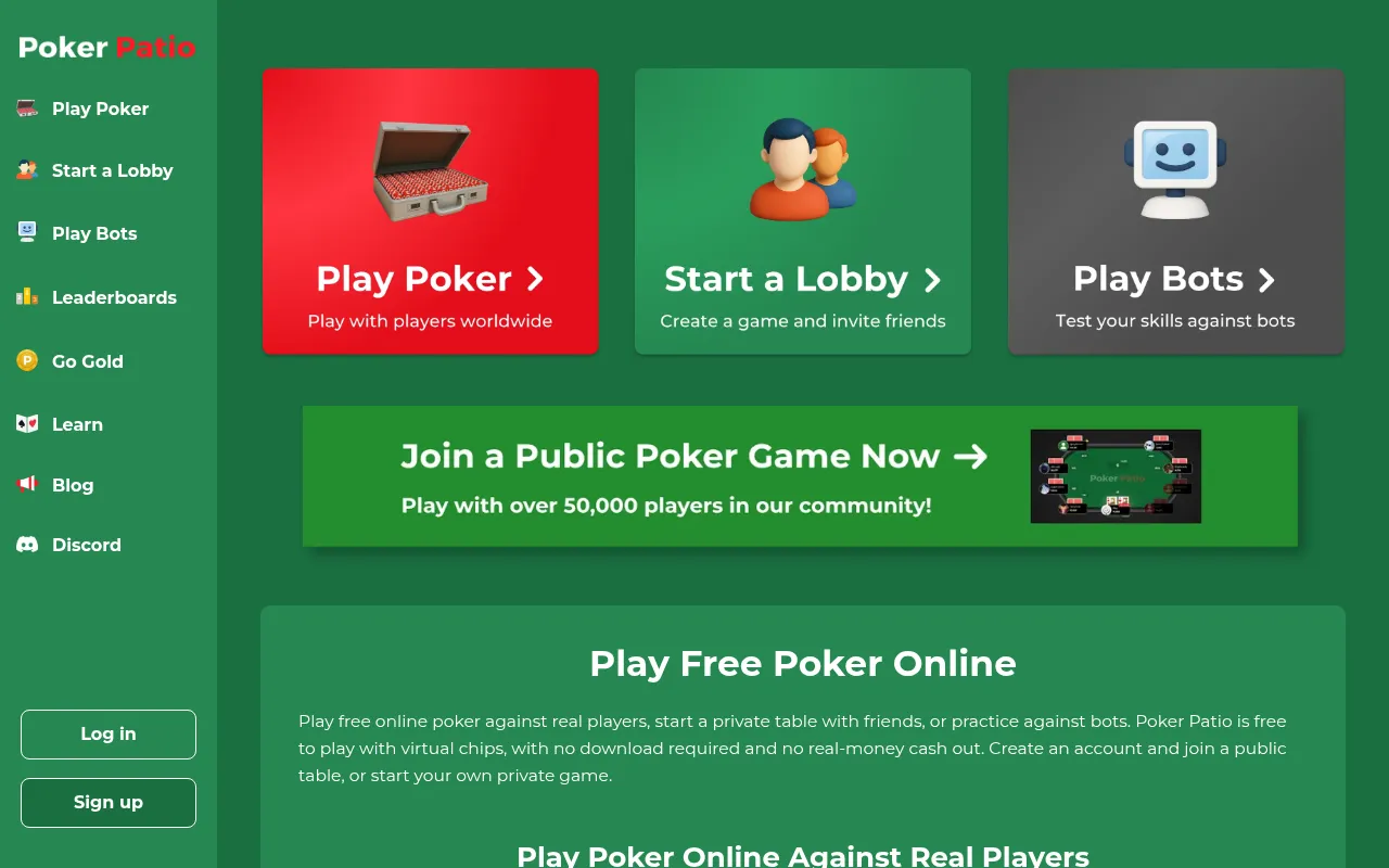 Screenshot of pokerpatio.com