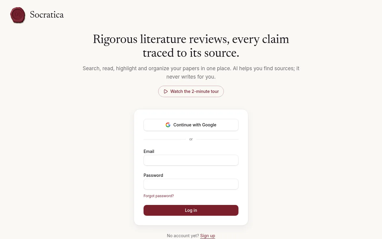 Screenshot of socraticaresearchhub.com
