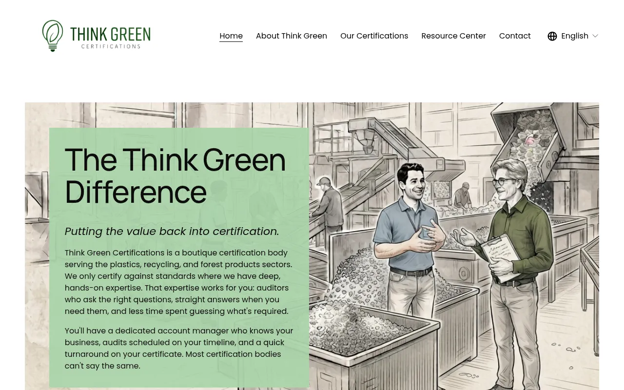 Screenshot of thinkgreencerts.com