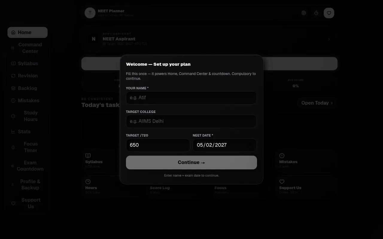 Screenshot of neet-planner.trexera.in