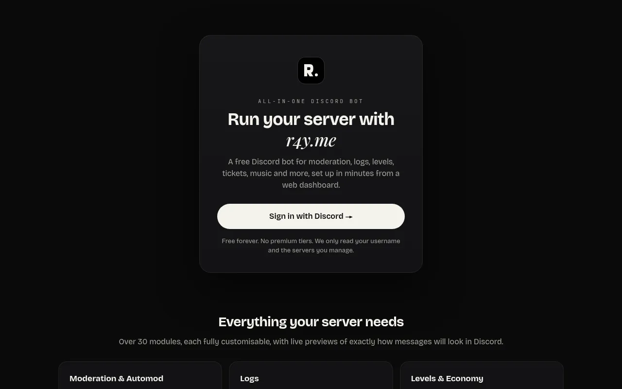Screenshot of dashboard.r4y.me