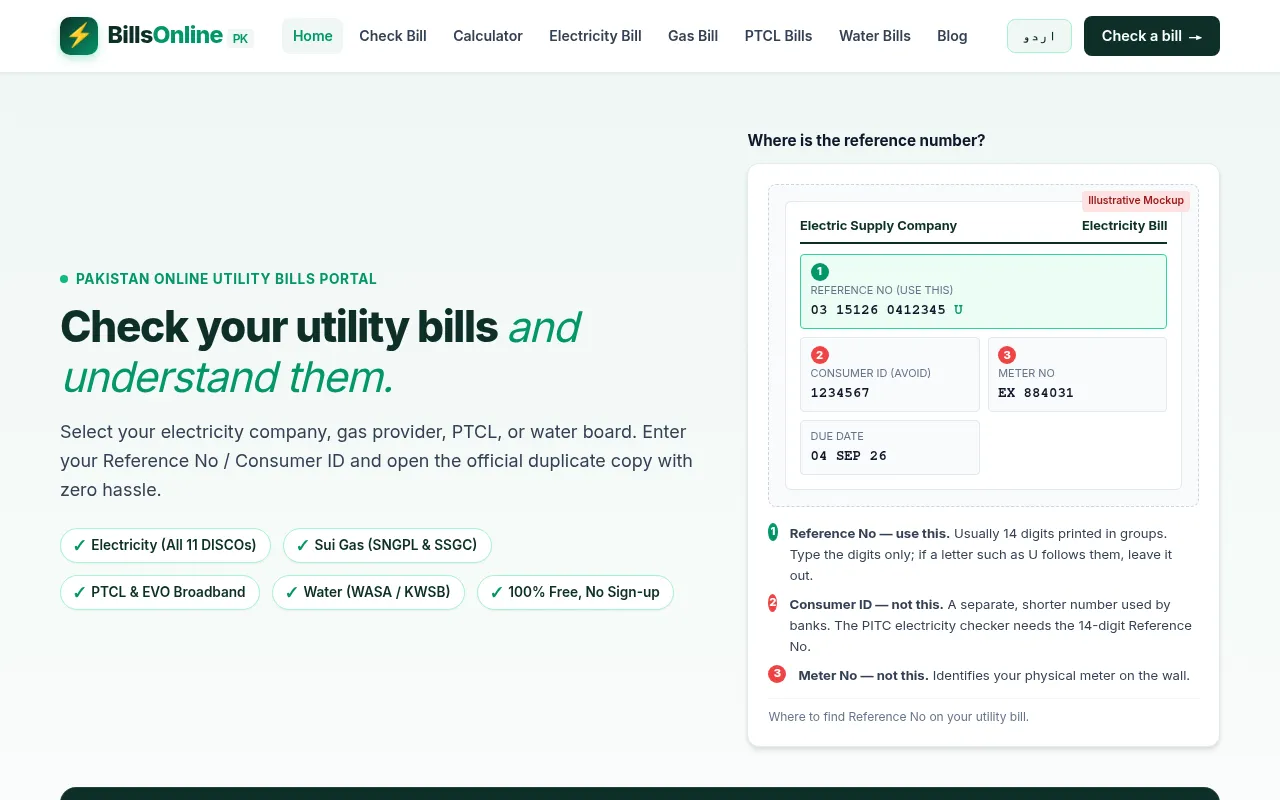 Screenshot of billsonlinepk.com