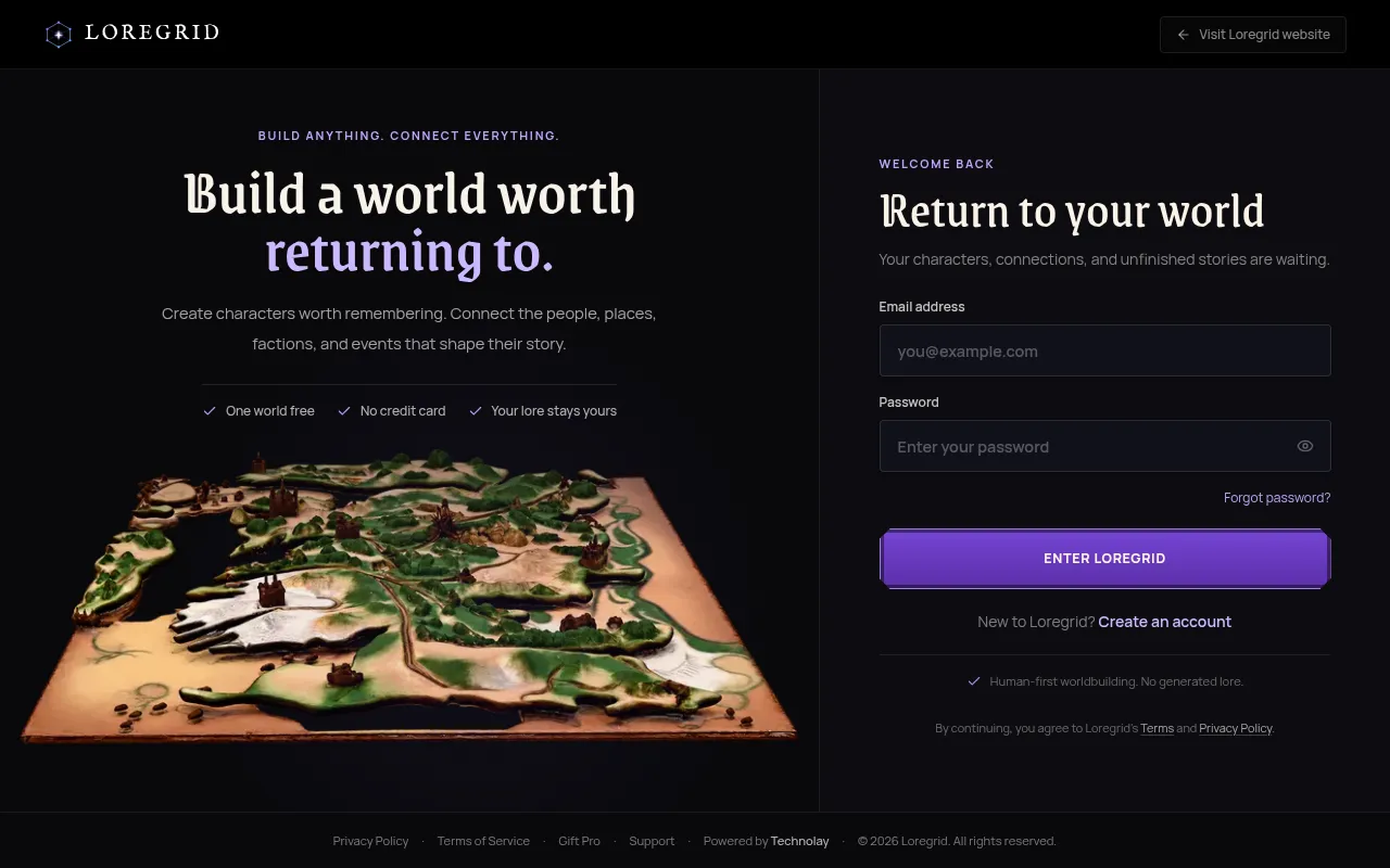 Screenshot of app.loregrid.world