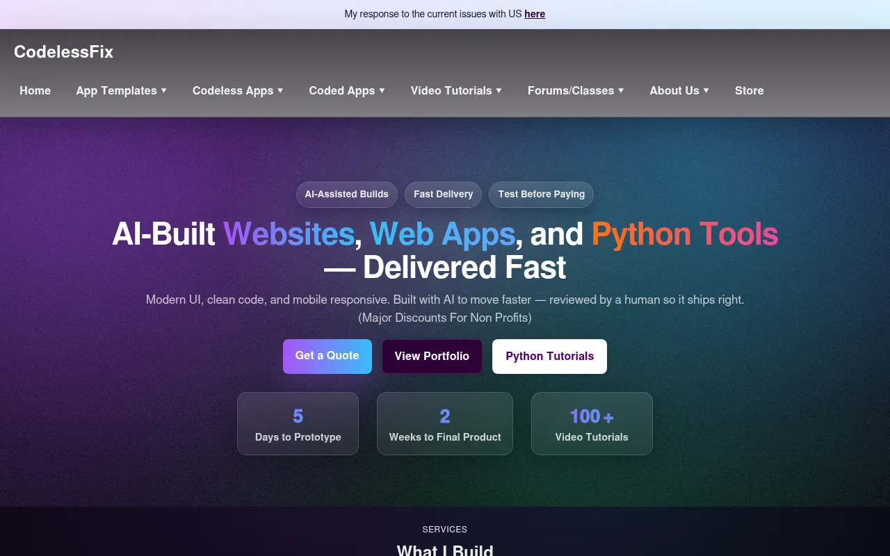 Screenshot of codelessfix.com