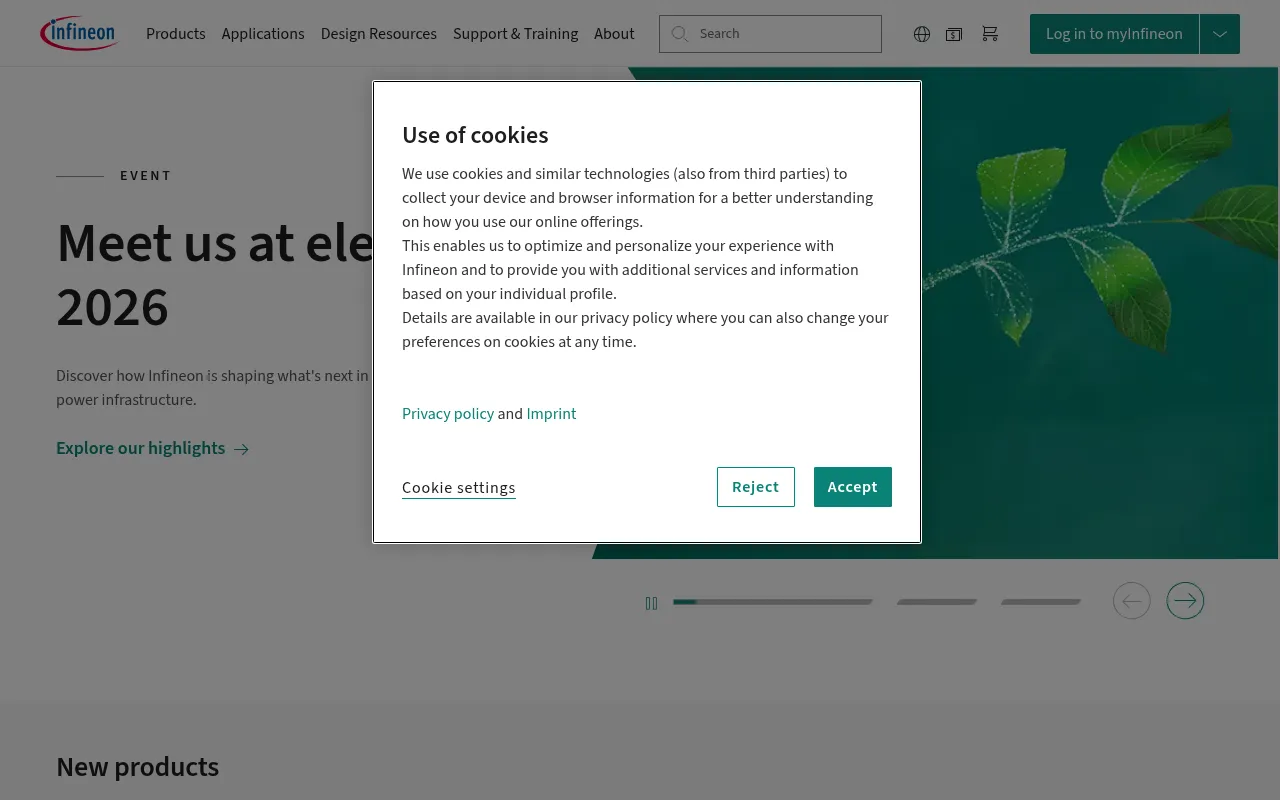 Screenshot of infineon.com